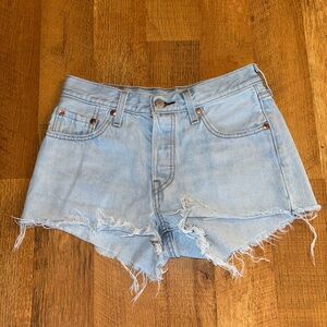 Levi's Light Blue Frayed Hem 501 Jean Shorts